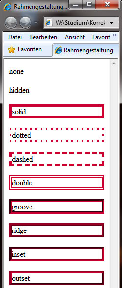 Beispiele für Rahmenarten