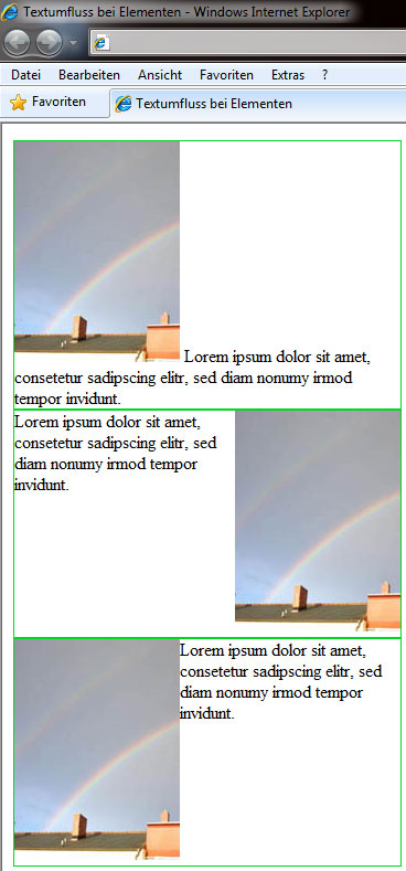 Beispiel für Textumfluss in der Browseransicht