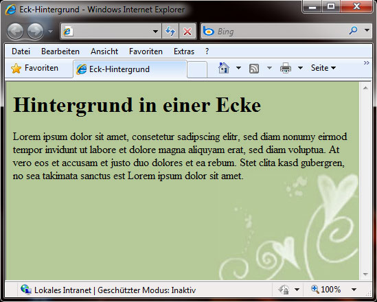Hintergrund in der rechten unteren Ecke