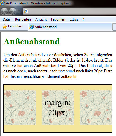 Beispiel für Außenabstände