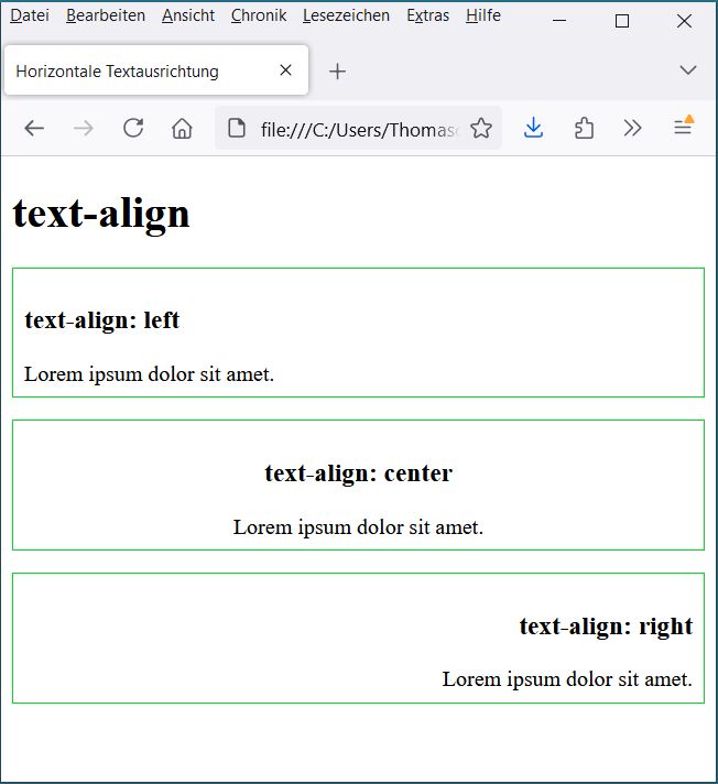 Beispiel für horizontale Ausrichtungen