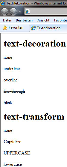 Dekorationen und Transformationen in der Browseransicht