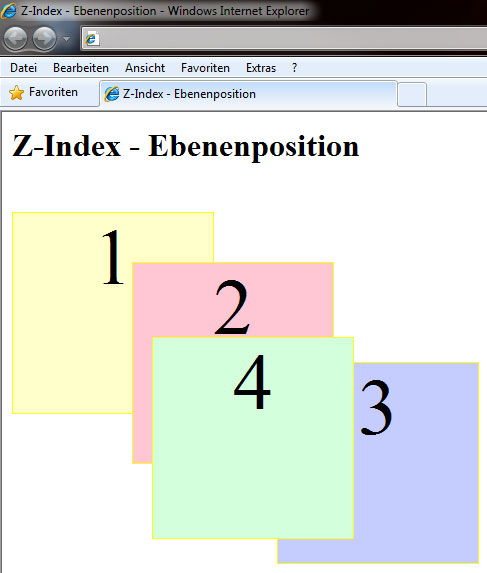 Beispiel für den z-index in der Browseransicht